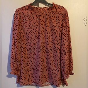 Large Dotted Womens Pink Long Sleeve Blouse Dress Top Shirt Pullover